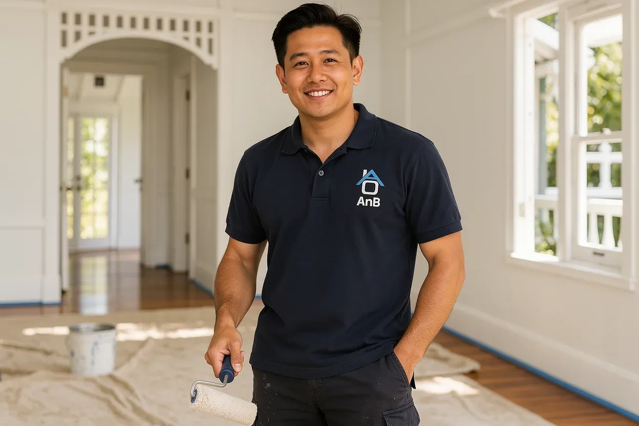 An AnB Painting & Renovation painter on site with a paint roller